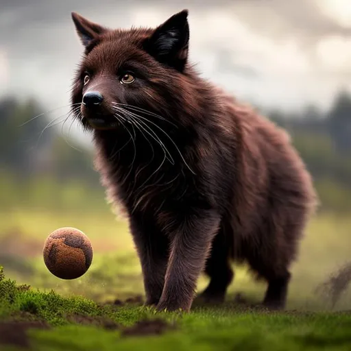 Prompt: Cute, brown, dirty fur, earth cat, possessing the element of earth and making large floating circles of dirt and mud move around in the air in a magical way. Perfect features, extremely detailed, realistic, complimentary colors, brown wispy aura in background, surrounded by floating dirt clods