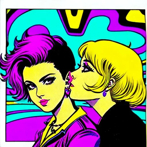 Prompt: Retro lesbian punk rock 70's vibe trippy comic style
