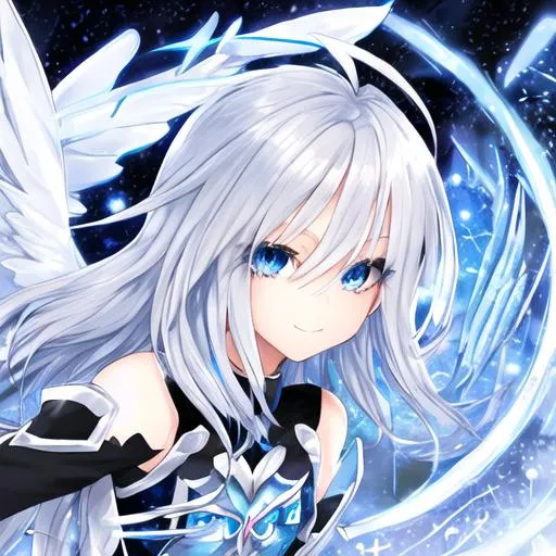 anime angel girl with white hair and blue eyes