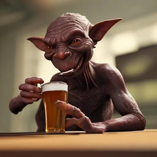 Prompt: goblin drinking beer