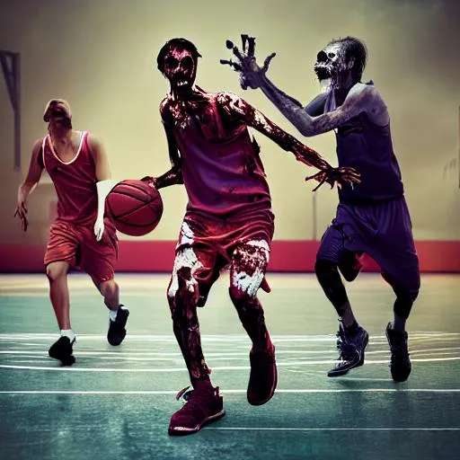 Prompt: Zombie playing basketball 