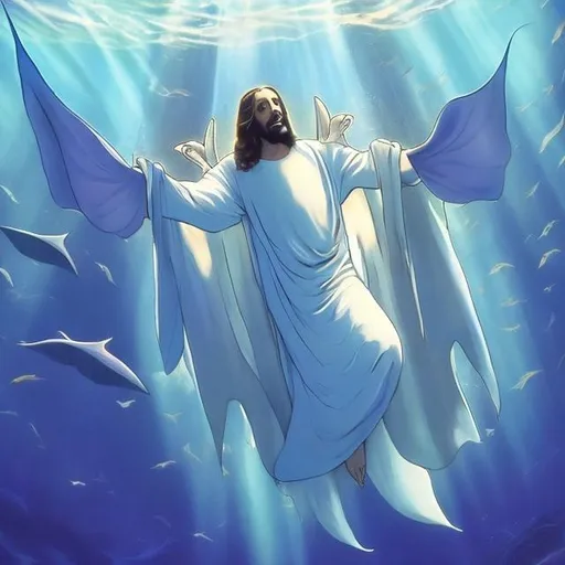 Prompt: actual photo of manta ray jesus, surprise me