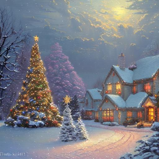 Snowscape with Christmas tree, Thomas Kinkade