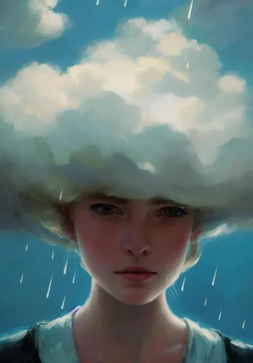 A Portrait Of A Pretty Girl With Stormy Raining Whi 