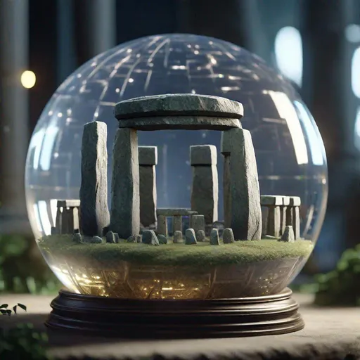 Prompt: "A beautiful miniature Stonehenge trapped inside a glass orb - 8k resolution concept art hyperdetailed Unreal Engine hyperrealism resin cast Middle-Earth beautiful mysterious photorealistic hyperdetailed intricate geometric flickering light entangled Symmetry C + +, Python and Houdini Anime"
