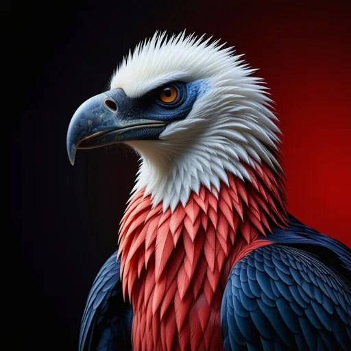 Prompt: (regal looking vulture), (surrealistic style), (vibrant color scheme), extraordinary and spectacular plumage, ornate and imaginative details, dreamlike atmosphere, high contrast vivid hues, intriguing textures and forms, whimsical background elements, soft ethereal lighting, (ultra-detailed), striking visual composition, captivating and mesmerizing appearance.