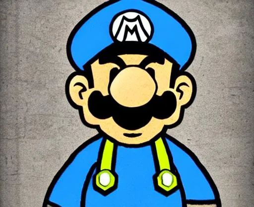 Prompt: Blue Mario doodle among us