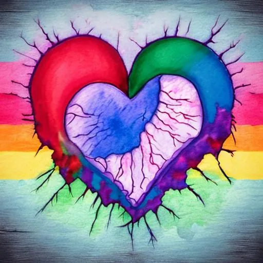 Prompt:  design of a broken heart and a rainbow