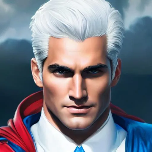 Prompt: Portrait of superman with white hair and with cute face, {background}, perfect composition, hyperrealistic, super detailed, 8k, high quality, trending art, trending on artstation, sharp focus, studio photo, intricate details, highly detailed, by greg rutkowski