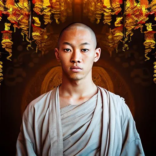 Prompt: young, very detailed monk, Zen, venerable, meditation, in a temple, blossom lotus, dramatic light, 4k