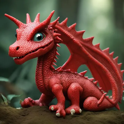 Prompt: Red Baby Dragon With White Belly In A Forest