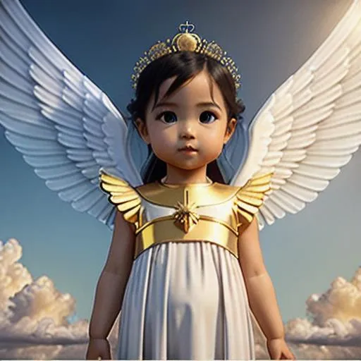 Prompt: {center shot} 3D, HD, Holy, Vietnamse, Dreamy, Serene, Cute!!!!({Biblical Angel}Toddler!!! as Flutist) {facing camera} dressed in {Silk Angel outfit}, Expansive Cloudy Heavenly background, ultra-detailed, backlit, shadows, ultra-sharp focus, detail, ominous, symmetrical, golden ratio, intricate, cinematic character render, unreal engine 5, 64K --s98500