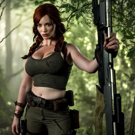 Prompt: Christina Hendricks as Lara Croft


