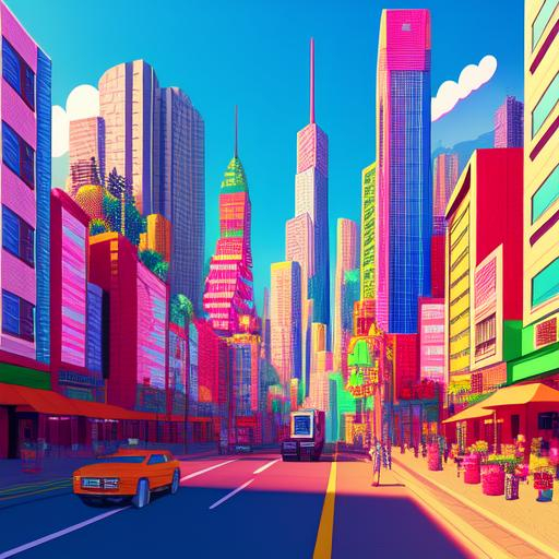 Amazing Image of an 8 bit city with buildings, billb... | OpenArt