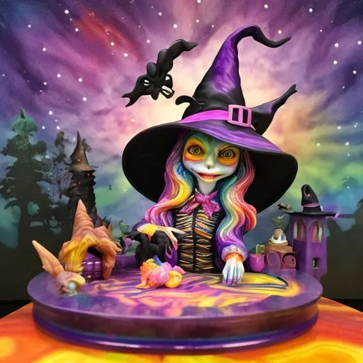 Prompt: Witch diorama in the style of Lisa frank