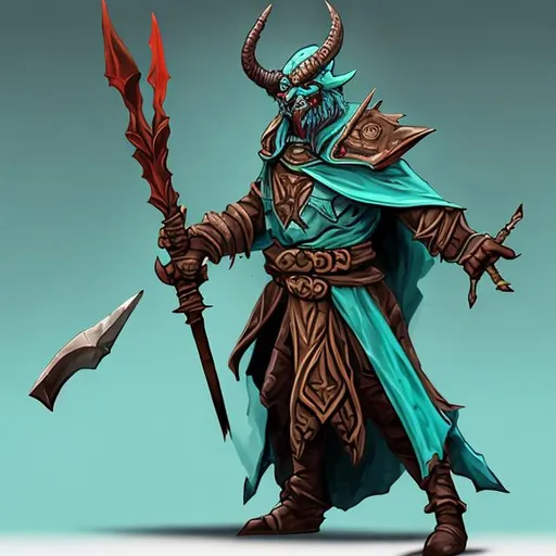 Prompt: Sorcerer Teal devil with and a spear from dungeons and dragons 