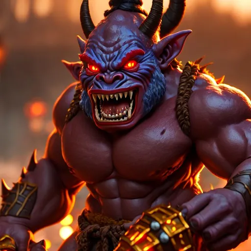 Prompt: oni
giant
hobgoblin, Professional, Highly Detailed, Hyperrealistic, sharp focus, Professional, UHD, HDR, 8K, Render, HD, Trending on ArtStation, close up, bokeh, outdoor,