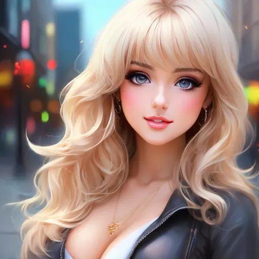 Prompt: Full body Portrait of {nsfw Artist Ayla on the street anime 3d} with {blond} hair and with cute face, { In photo hd}, full body, perfect composition, hyperrealistic, super detailed, 500k, high quality , trending art , trending on artstation , sharp focus , Realistic background image hd, intricate details, highly detailed.