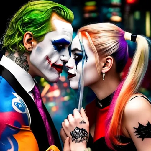 Prompt:     Harley Quinn and joker kissing each other tattoo