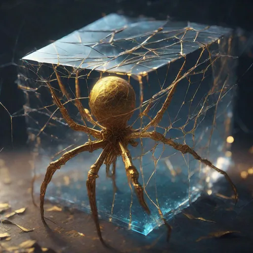 Prompt: A shattered glass cube semi covered in a golden gossamer spider web, ethereal, breathtaking, ominous, Concept_art: dramatic lighting: by Beeple,  fantasy: dof: pencil sketch: professional photography: ZBrushCentral: finalRender: Unreal Engine 5: Deep colors: depth of field: Trending on Artstation
a hyperdetailed fantasy giant spider made of transluscent glass, intricate, scary, nightmare fuel!!!! Lovecraftian anxiety,  macabre, sinister, gossamer, an illustration by Beeple, Duy Huynh, William Blake, Brooke Shaden, sharp focus intricate, trending on Artstation, By Beeple, By Moebius