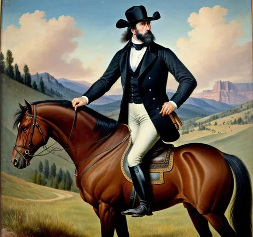 Prompt: 19th century painting, king of wyoming, sideburns, angry
