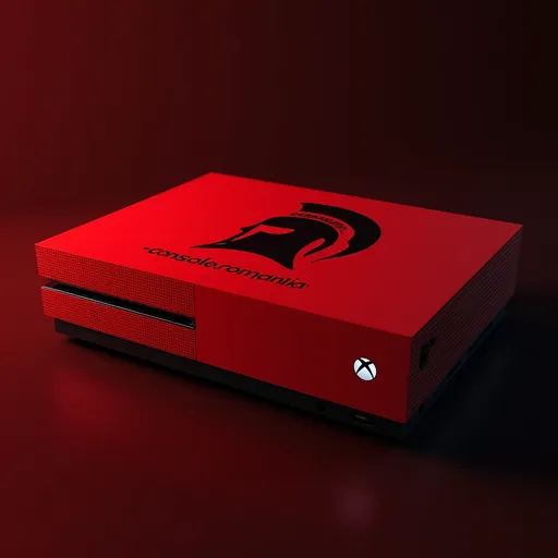 Prompt: Epic Unreal Engine 5 3D render, electric red Xbox One with Spartan icon, cinematic studio lighting, hyper-detailed promotional commercial style, movie poster aesthetic, trending showcase design, sharp shadows, dramatic composition — branding text “console.romania” subtly engraved or printed on console