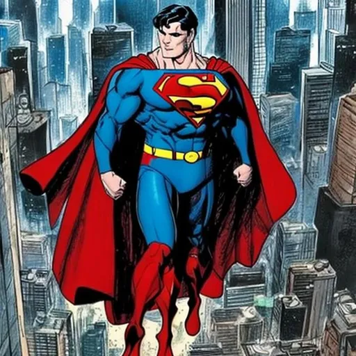 Prompt: superman voando com roupas metalizadas