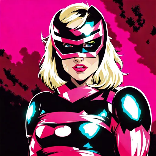 Prompt: 21 year old reese witherspoon dressed as the pink power ranger, fighting a space gorilla