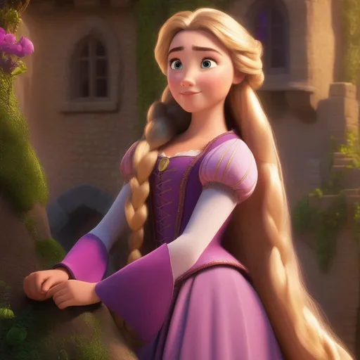 Prompt: florence pugh as rapunzel in tangled