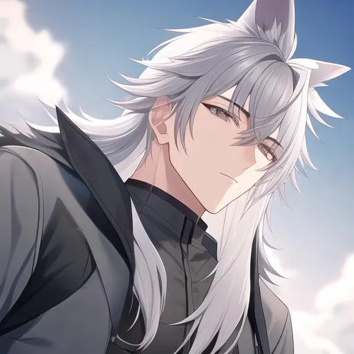 Prompt: Your OC is a little mangled horse, with gentle ash-gray eyes. He has long grey hair. Masculine 5'1"