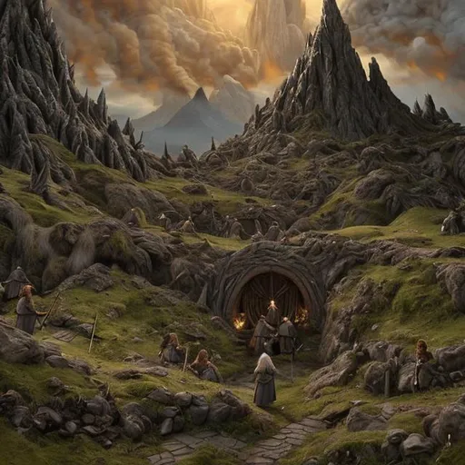 Prompt: "Where did you go, Gandalf?"
"To look ahead."
"And what brought you back?"
"Looking behind."

Hobbits, orcs, elves, fire, extreme detail, faces, far away, smoke, hand painted style