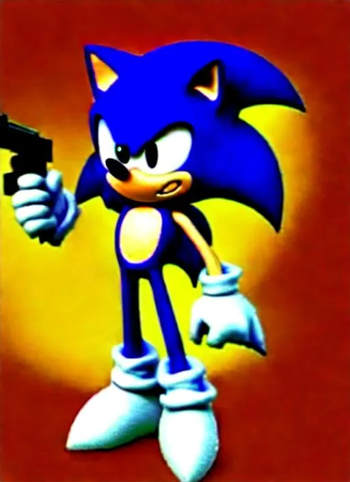 Prompt: Sonic the hedgehog with a gun