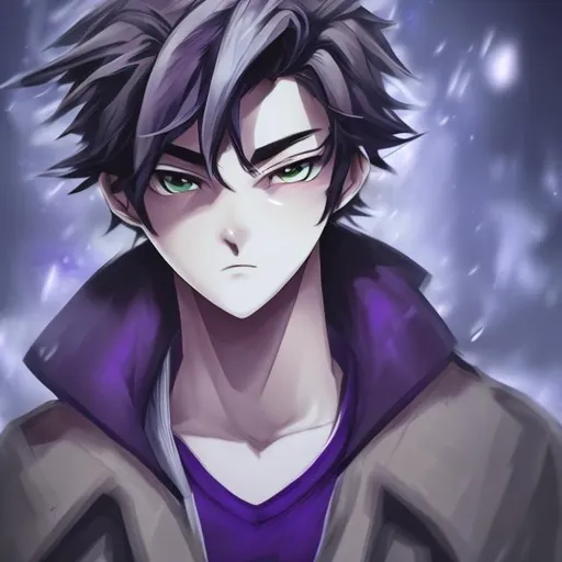 Prompt: best quality, anime boy, high texture face, with purple elemental
