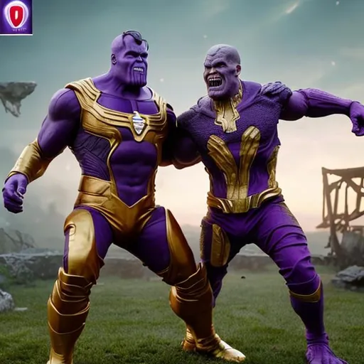 Prompt: Thanos Grimace Vs  Cr7 Ronald Mcdonald