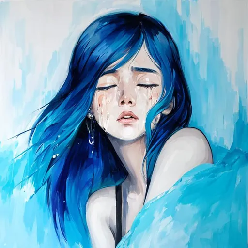 Prompt: Woman awestruck crying abstract blue 