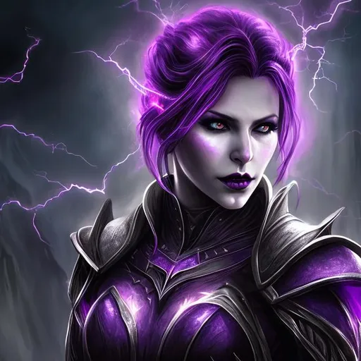 Prompt: purple portrait female vampire princess, purple lightning background elder scrolls art