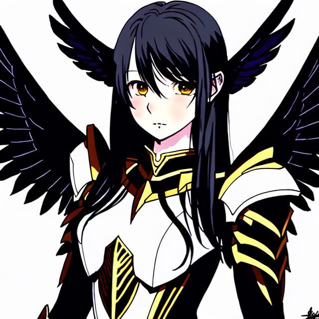 Anime Female Black Hair Pale Skin Armor Wings Openart 1371