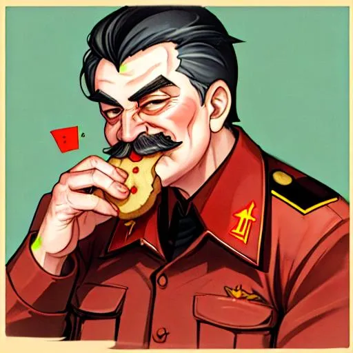 Prompt: Stalin eating a Communist cookie