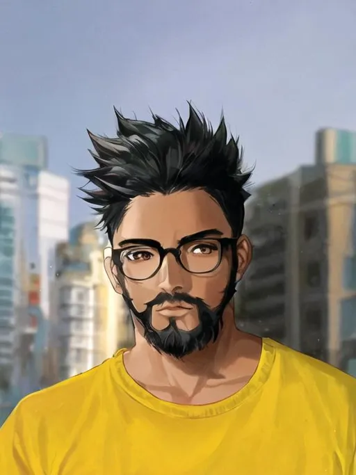 Lexica - Programmer anime boy wearing hoodie, with messy hair ,with goatee  beard,2D art. steampunk goggles.symmetric ,close-up portrait by ashley  woo...