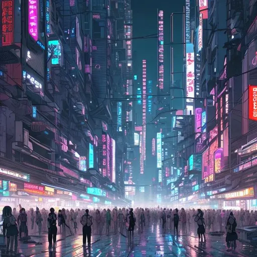 Cyberpunk city anime realistic 4k crowded with peopl...