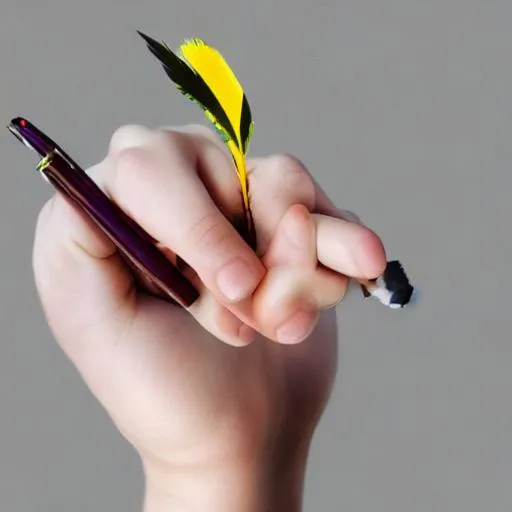 Prompt: anime look 3D hand, holding feather pen, random pose, neutral background (high detailed skin:1.2), 8k, soft lighting, high quality, film grain, Fujifilm XT3