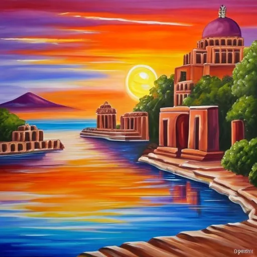Prompt: create a painting of sunset in Mexico 