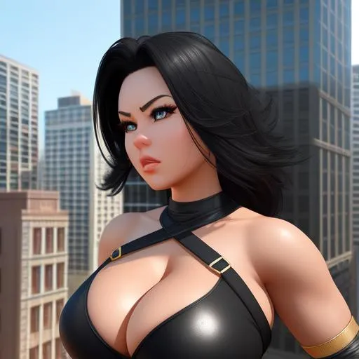 Prompt: Close-up, living person, massive, giantess, 3d , rampaging, destroying buildings,  attack of the 50 foot woman. living, breathing, 25 years old,  gorgeous woman, black hair stunning body, clothing, looking ,playful,front view, Hyper-realistic textures, Precise details,