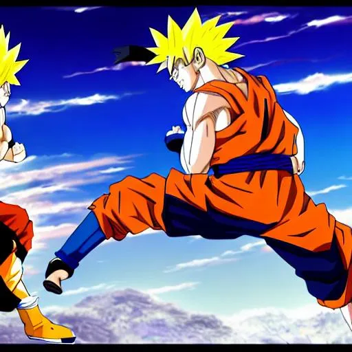 Prompt: Anime goku and Naruto fighting