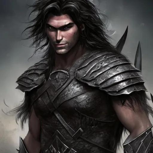 Prompt: Male dark hair warrior