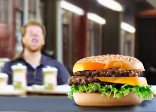 Prompt: Cheeseburger starring in mental health commercial