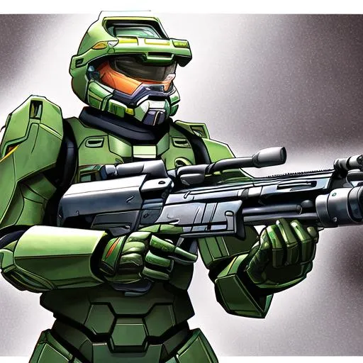 Master Chief Holding a Machine Gun | OpenArt