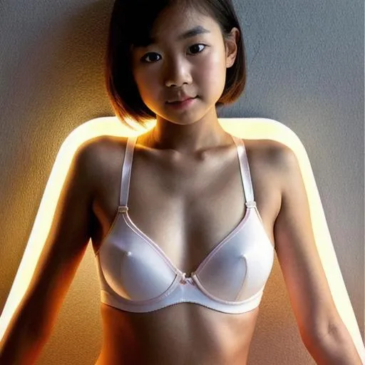 Chinese Woman Posing in Panties and Bra on White Background