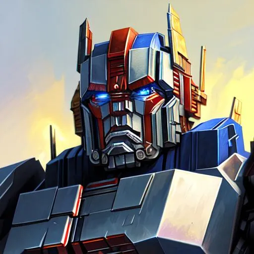 Prompt: hyperdetailed digital painting of A human version of Optimus Prime, trending on Artstation