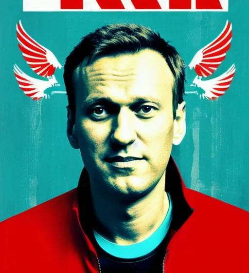 Prompt: Alexei Navalny, wing, flying, political prisoner, turquoise, Banksy, Navalny